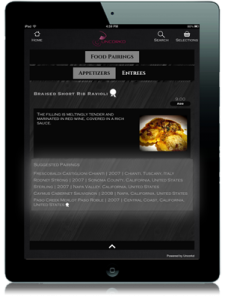 Uncorkd iPad Suggested Food and Wine Pairings