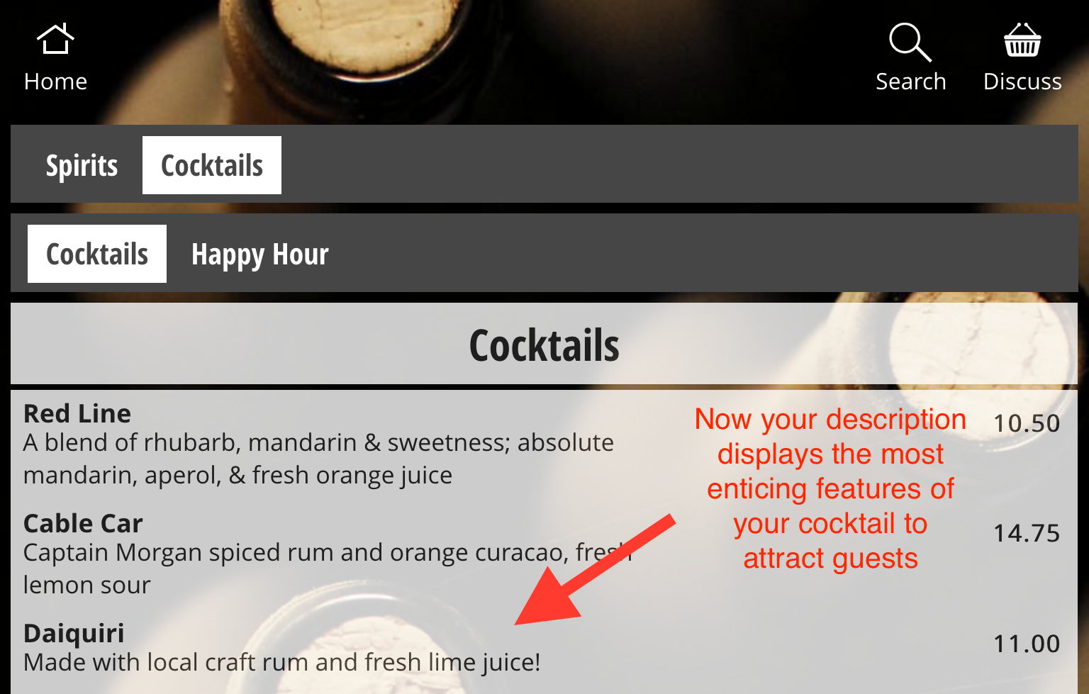 How the Short Description displays on your menu.